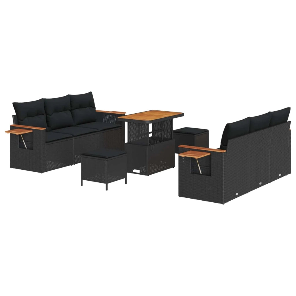 Set Divano da Giardino con cuscino 11 pcs Nero polyrattan 3365079
