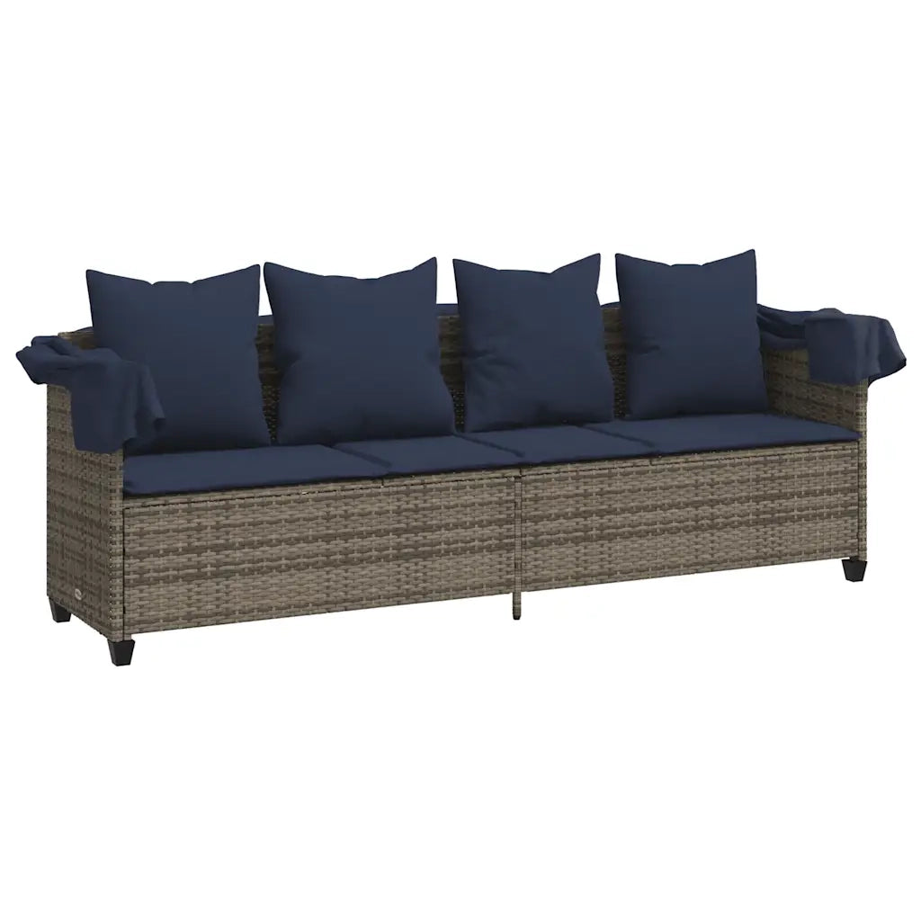 Lettino Prendisole con Baldacchino e Cuscini Grigio Polyrattan 368360
