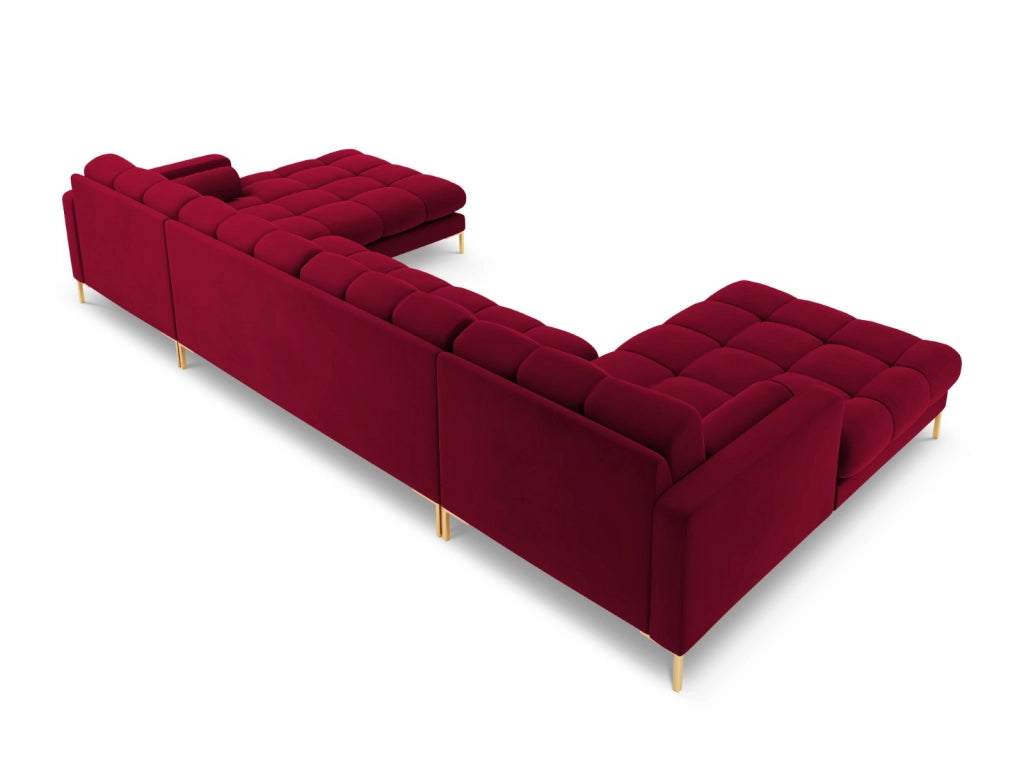 Cosmopolitan Design - Divano panoramico "Bali" 7 posti in velluto rosso 