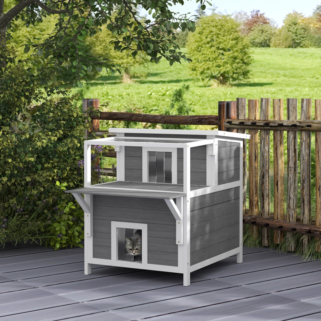 Casetta per gatti a 2 piani con balcone ¨C Minimal ¨C Grigio chiaro