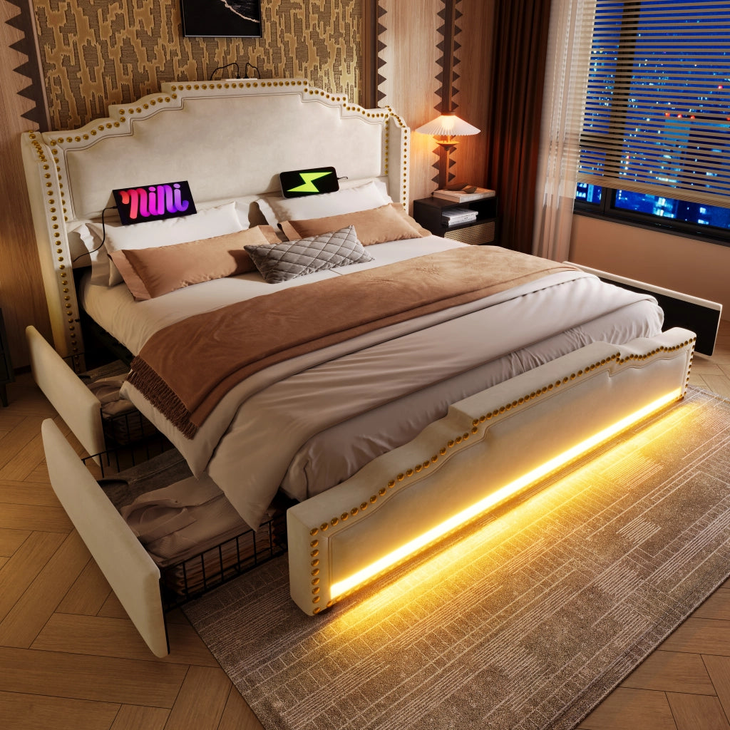 letto imbottito velluto beige 160x200 cm
