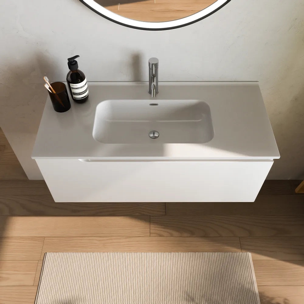 Mobile bagno sospeso 80cm un cassetto bianco opaco con lavabo | Ardenne