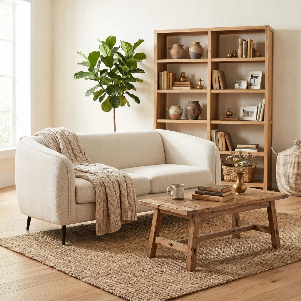 Divano 2 posti in velluto ¨C Minimal ¨C beige, imbottito, 160 cm