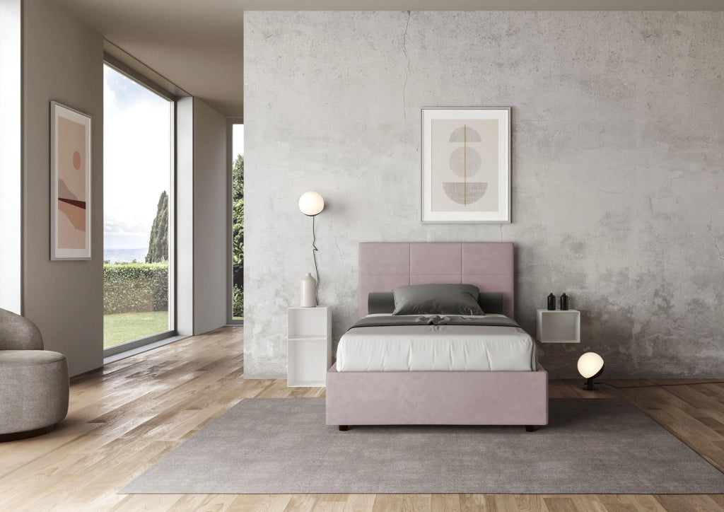 BS COM Letto una piazza e mezza con rete imbottito 120x190 microfibra glicine