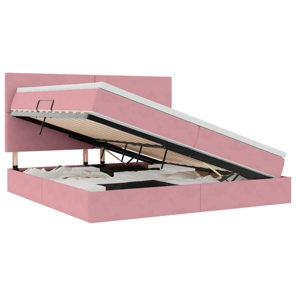 Letto con contenitore e materasso Rosa 200 x 200 cm Velluto 3371996