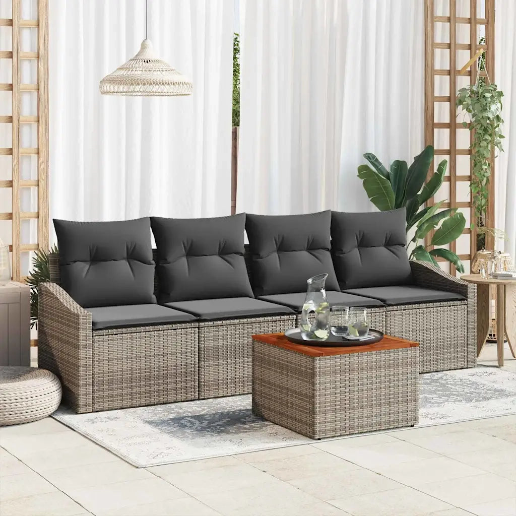 Set Divano da Giardino 5 pcs Grigio polyrattan 3356431