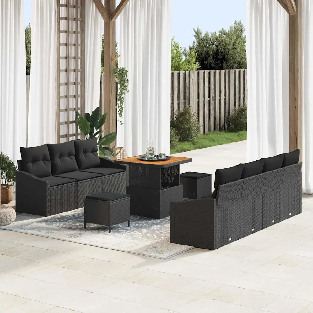 Set Divano da Giardino con cuscino 10 pcs Nero polyrattan 3362614