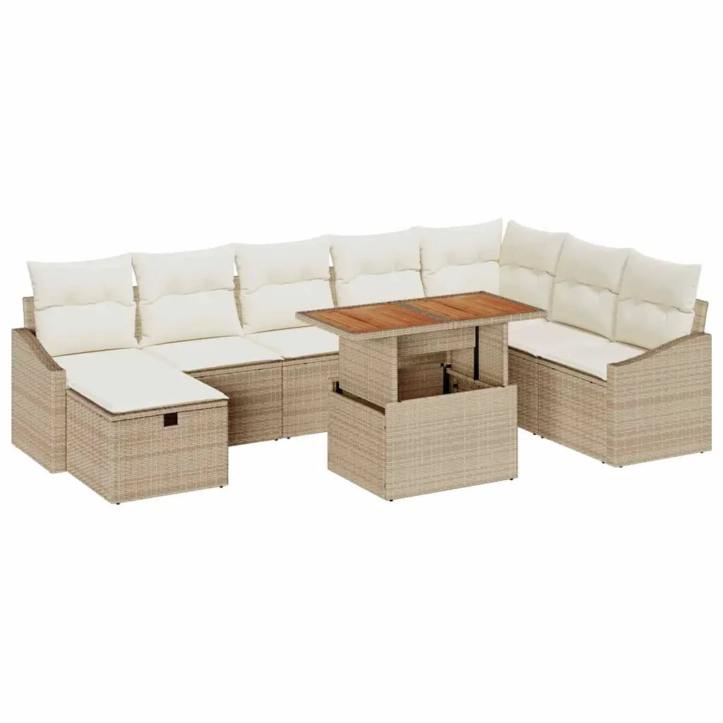 Set Divano da Giardino con cuscino 9 pcs Beige polyrattan