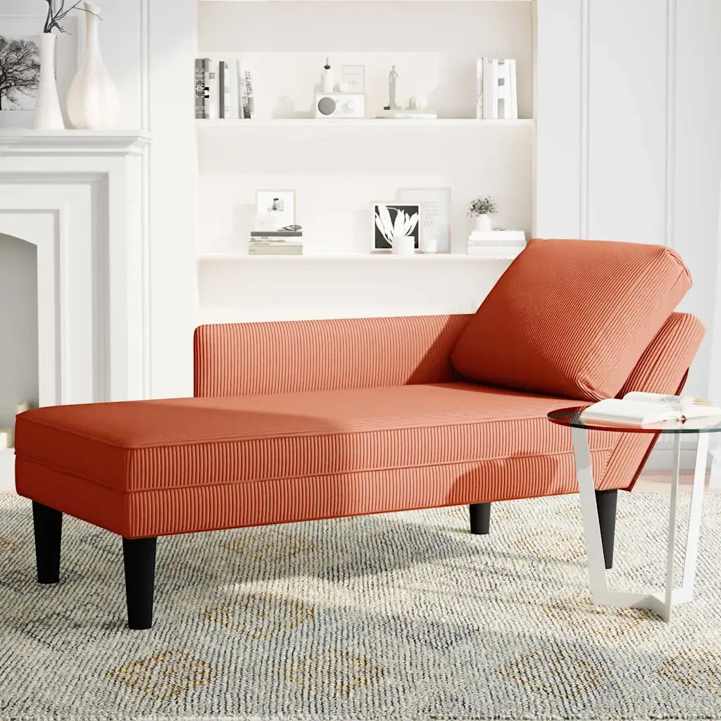 Sdraio con Cuscino Destro in Velluto a Coste Rosso Arancione 4009822