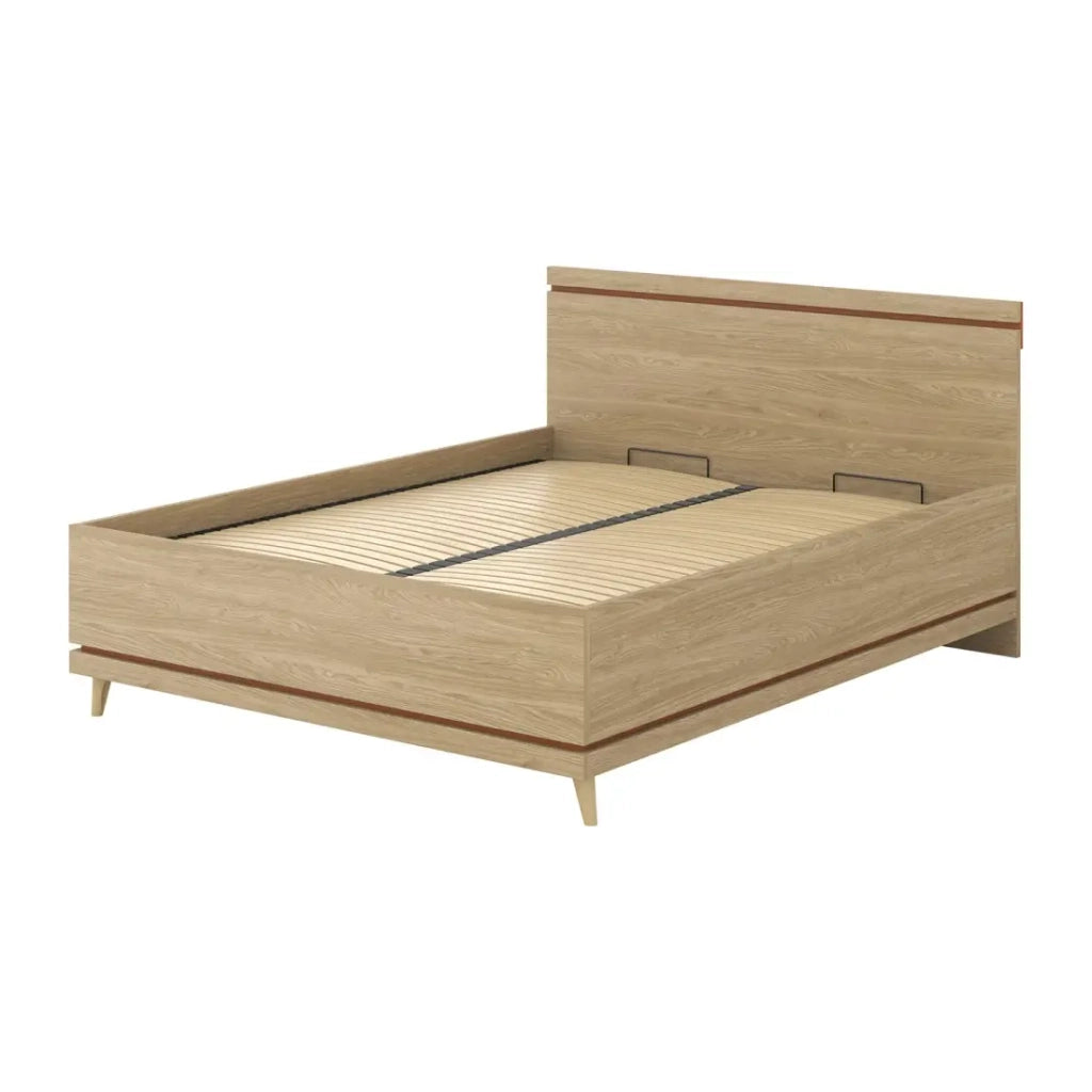 Letto + rete NOKI – 160x200 cm rovere chiaro e moka – Stile scandinavo