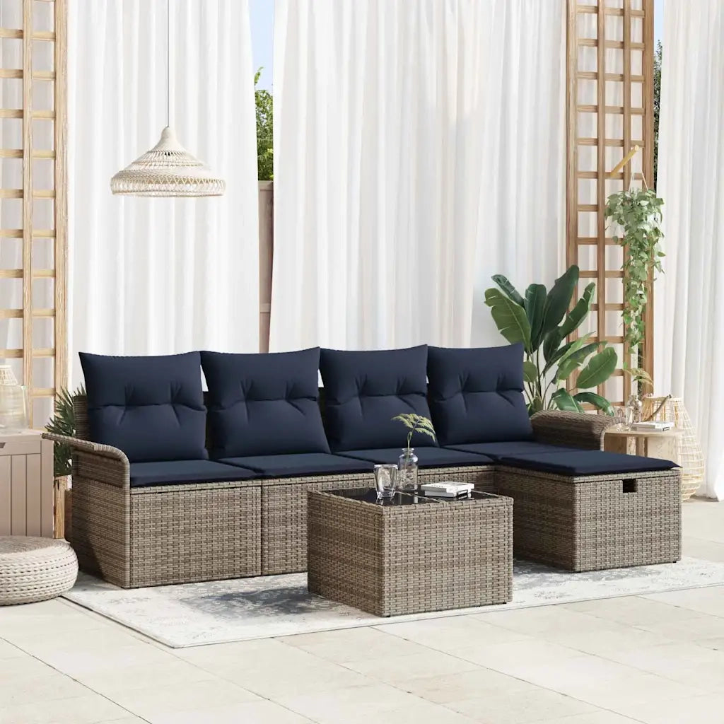 Set Divano da Giardino 6 pcs Grigio e Blu Navy polyrattan 3358874