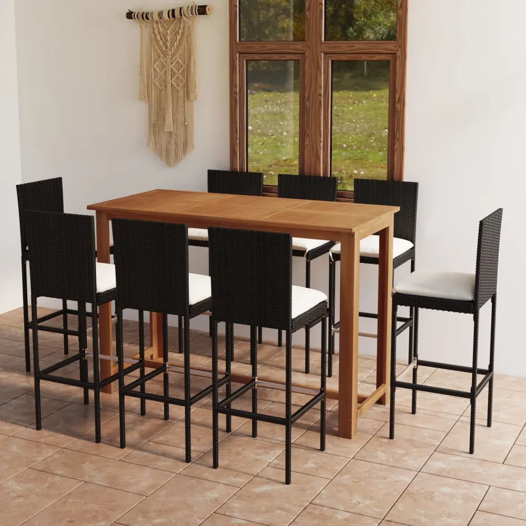 Set da Bar da Giardino 9 pz con Cuscini Nero