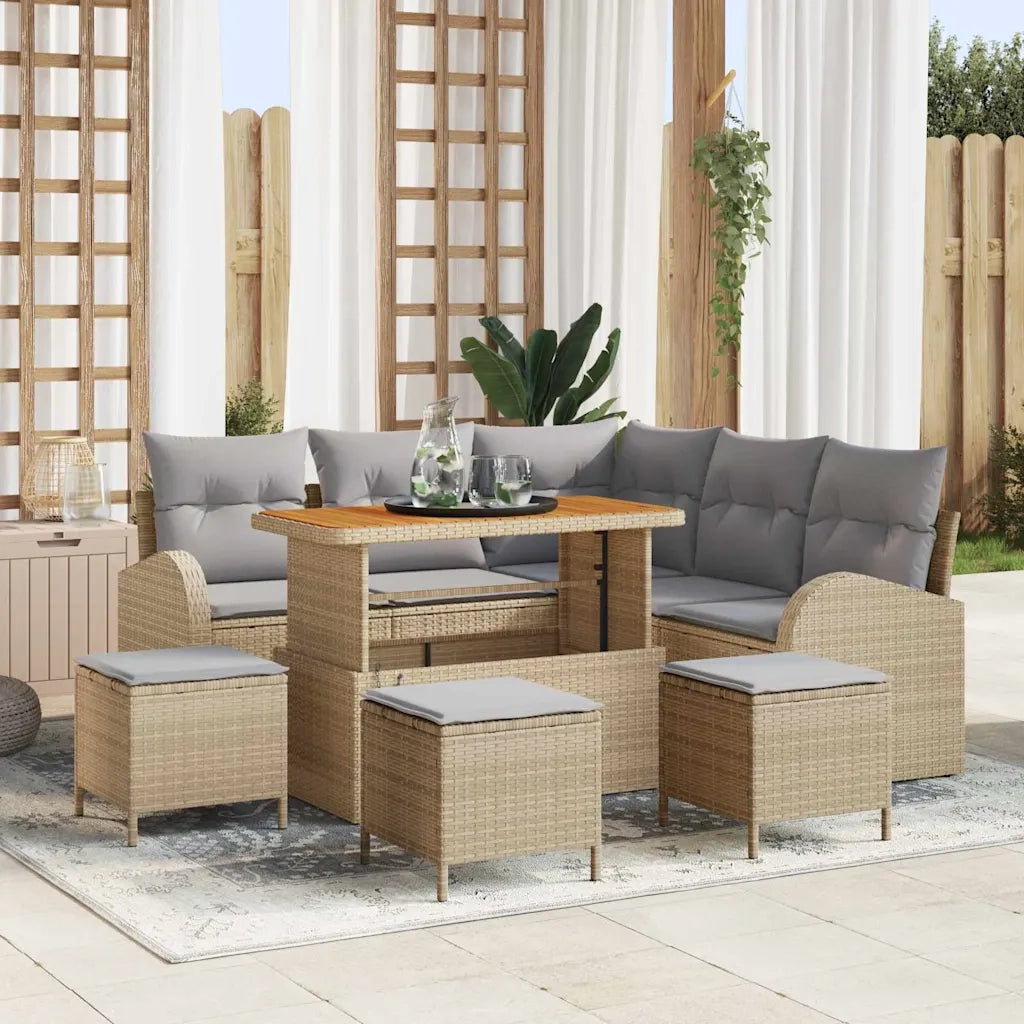 Set Divano da Giardino con cuscino 9 pcs Beige e Grigio Chiaro