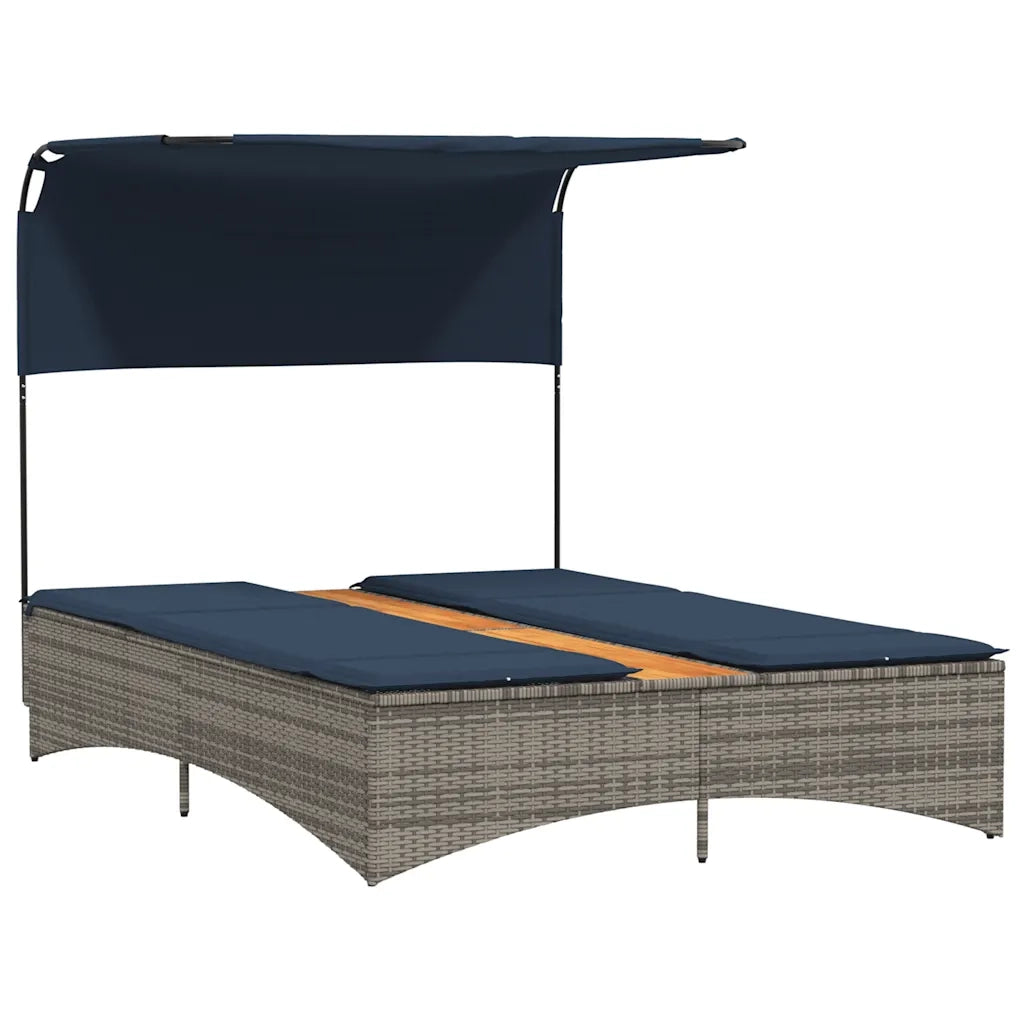 Lettino prendisole doppio con baldacchino e cuscini grigio in polyrattan 365624