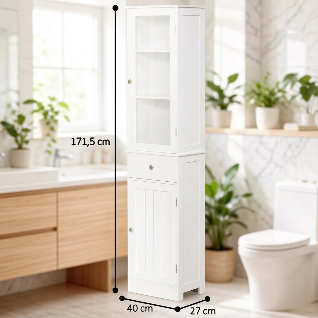 ARMADIO BAGNO ALTO 40x27x171,5 cm Bianco MDF e Acrilico