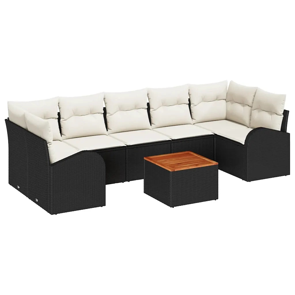 Set Divano da Giardino 8 pcs Nero e Crema polyrattan
