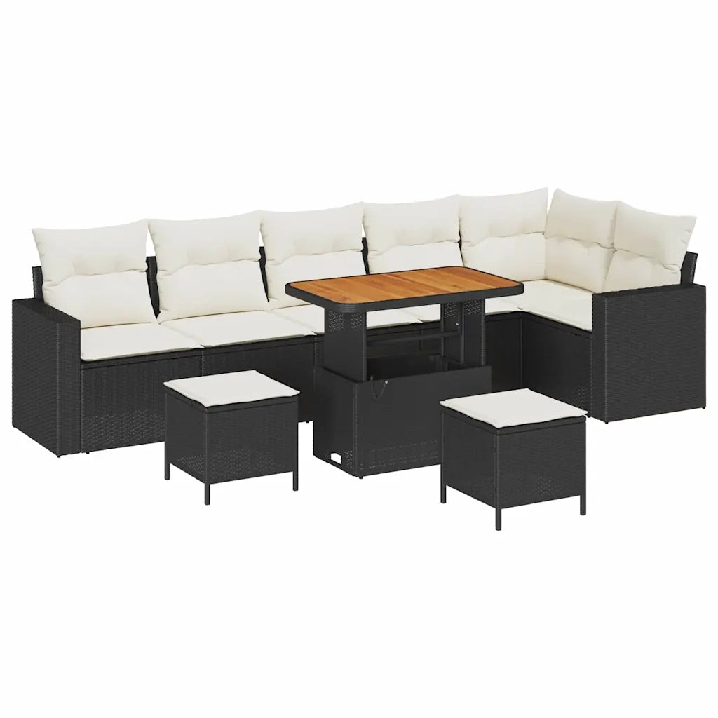 Set Divano da Giardino 11 pcs Nero e Crema polyrattan