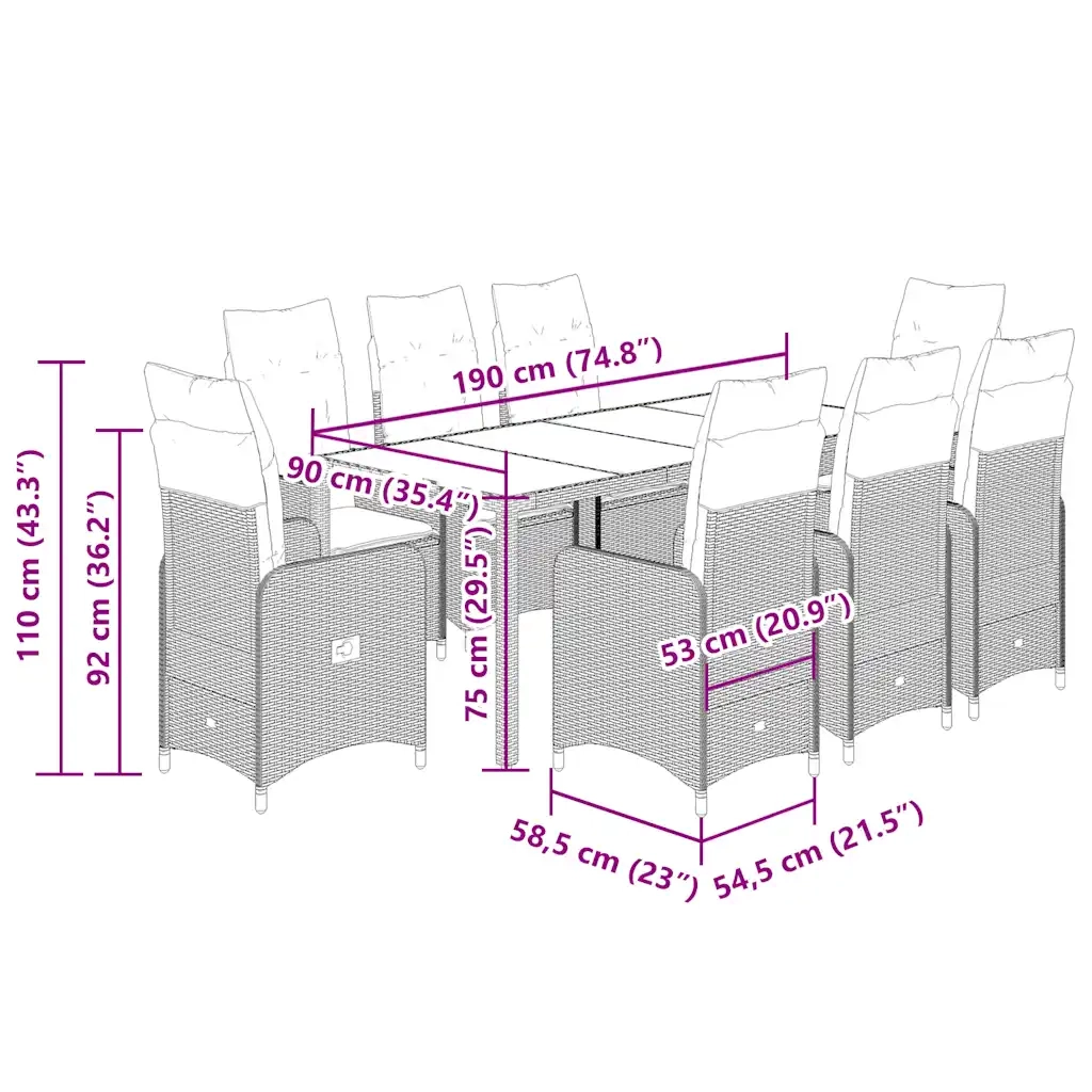 Set da Bistrò da Giardino 9 pz con Cuscini Beige in Polyrattan 3277102