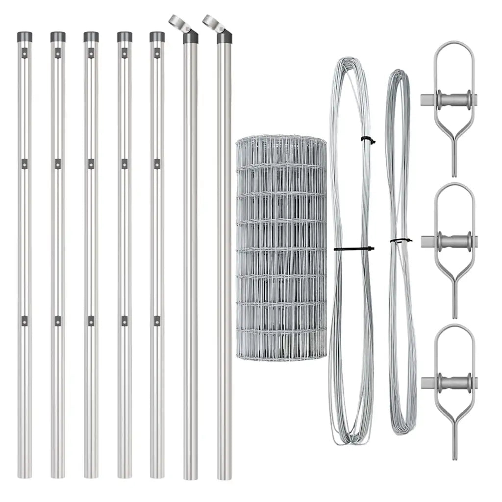 Recinzione da Giardino | Recinzione con Posto Argento 0,4 x 25 m Acciaio e PVC
