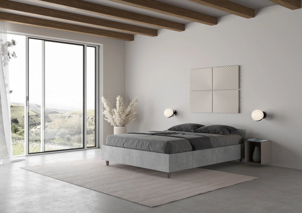 Letto Matrimoniale Francese 140x200 cm con Rete e Contenitore Nuamo Grigio