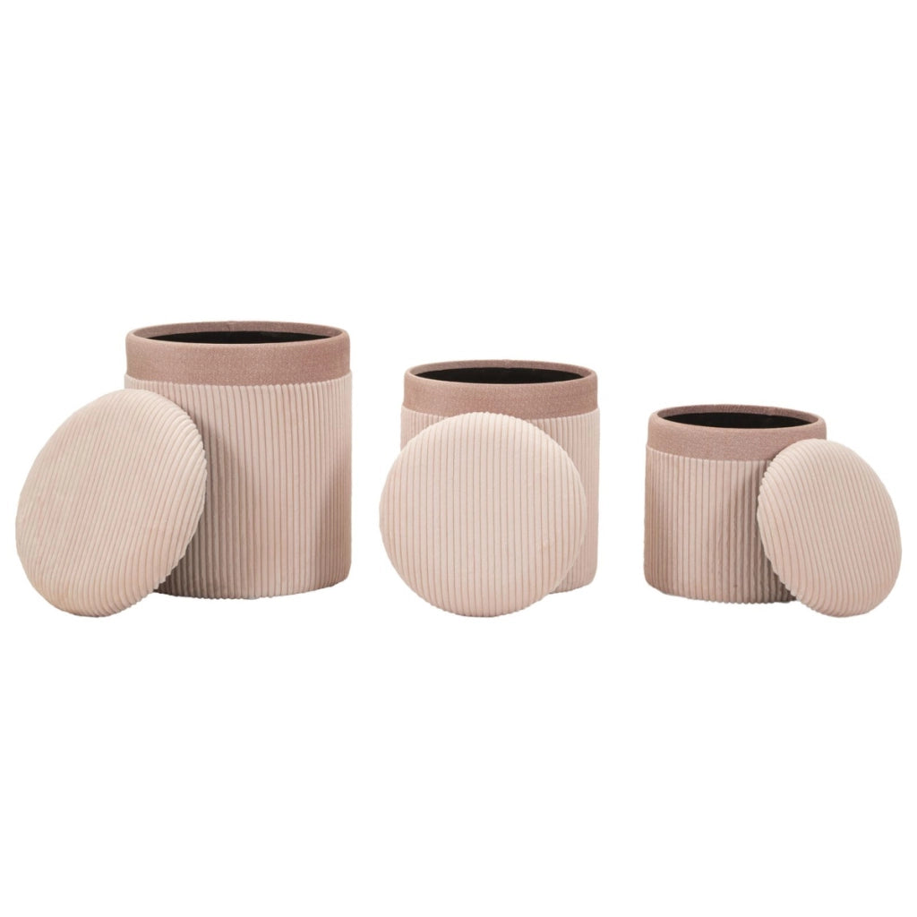 Set di 3 Pouf VKH769, Rosa, MDF, 40,5x40,5x49,5 cm