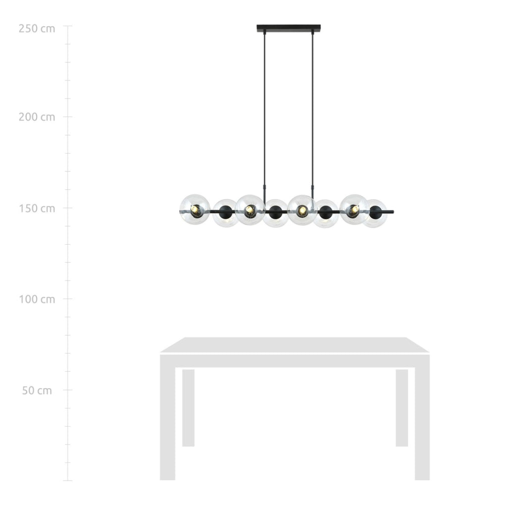 Lampadario sospeso RORY 8 luci vetro trasparente Emibig