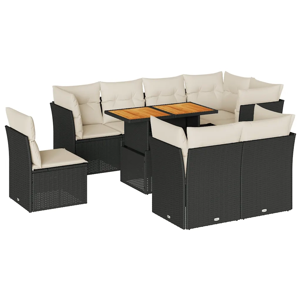 Set Divani da Giardino 9 pz con Cuscini Nero in Polyrattan 3326940