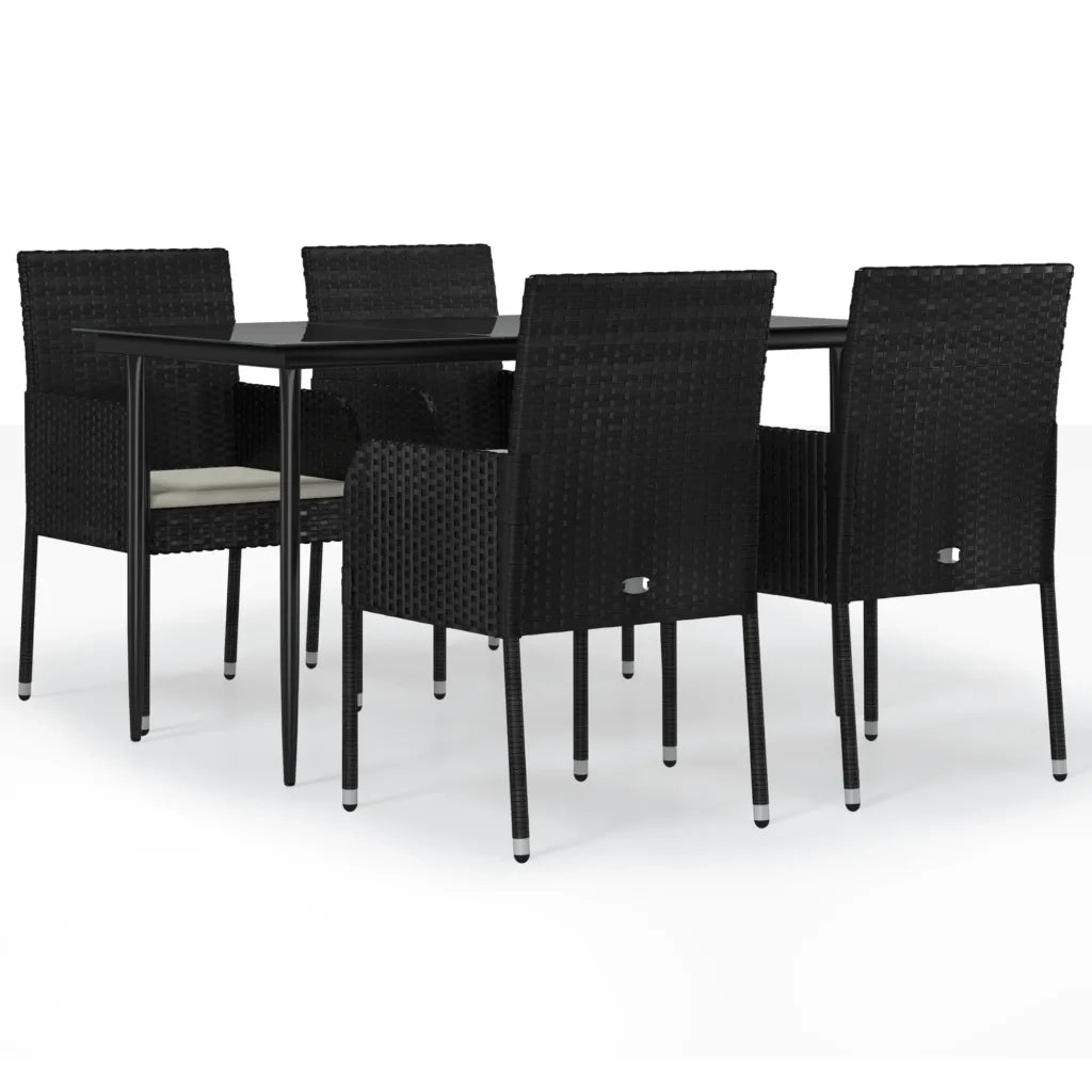 Set da Pranzo da Giardino 5 pz Nero con Cuscini in Polyrattan 3185145