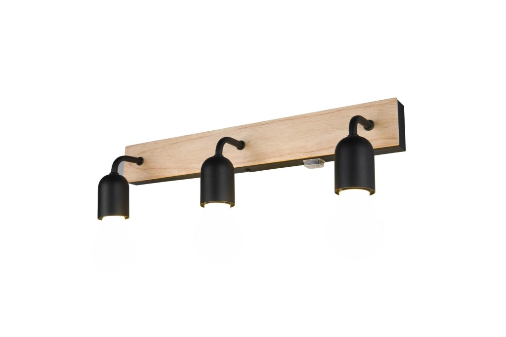 Applique bagno industrial legno chiaro/nero 3xE27 IP44