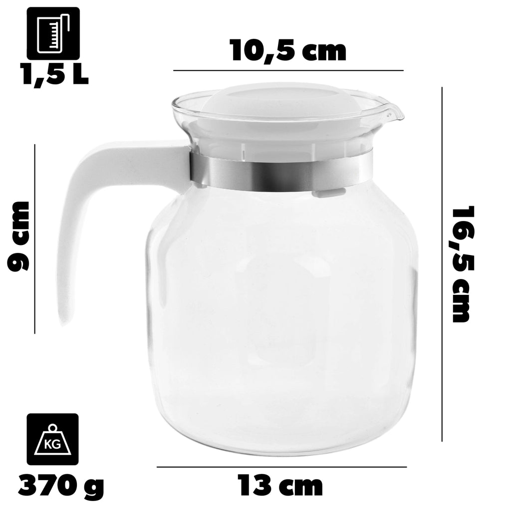 KADAX Brocca in vetro per tè e caffè da 1,5 l, resistente al calore, con coperchio, colore bianco.