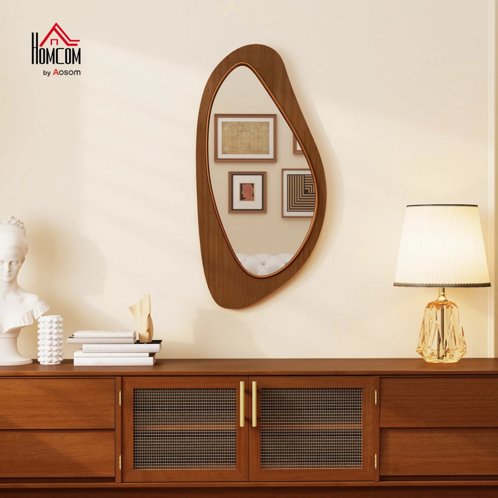 Specchio da Parete Asimmetrico ¨C Xylo ¨C Cornice in Legno Naturale 91,5x45 cm