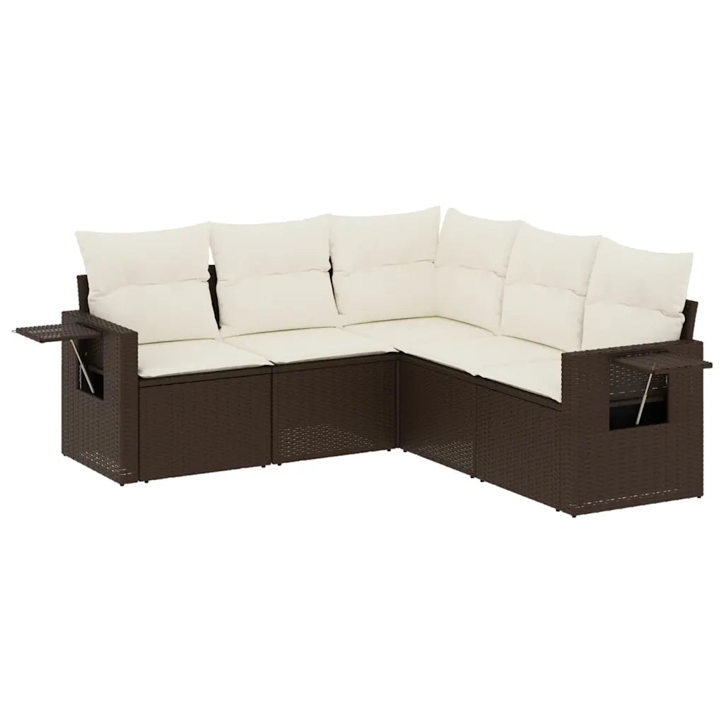 Set Divano da Giardino 5 pz con Cuscini Marrone in Polyrattan 3220152