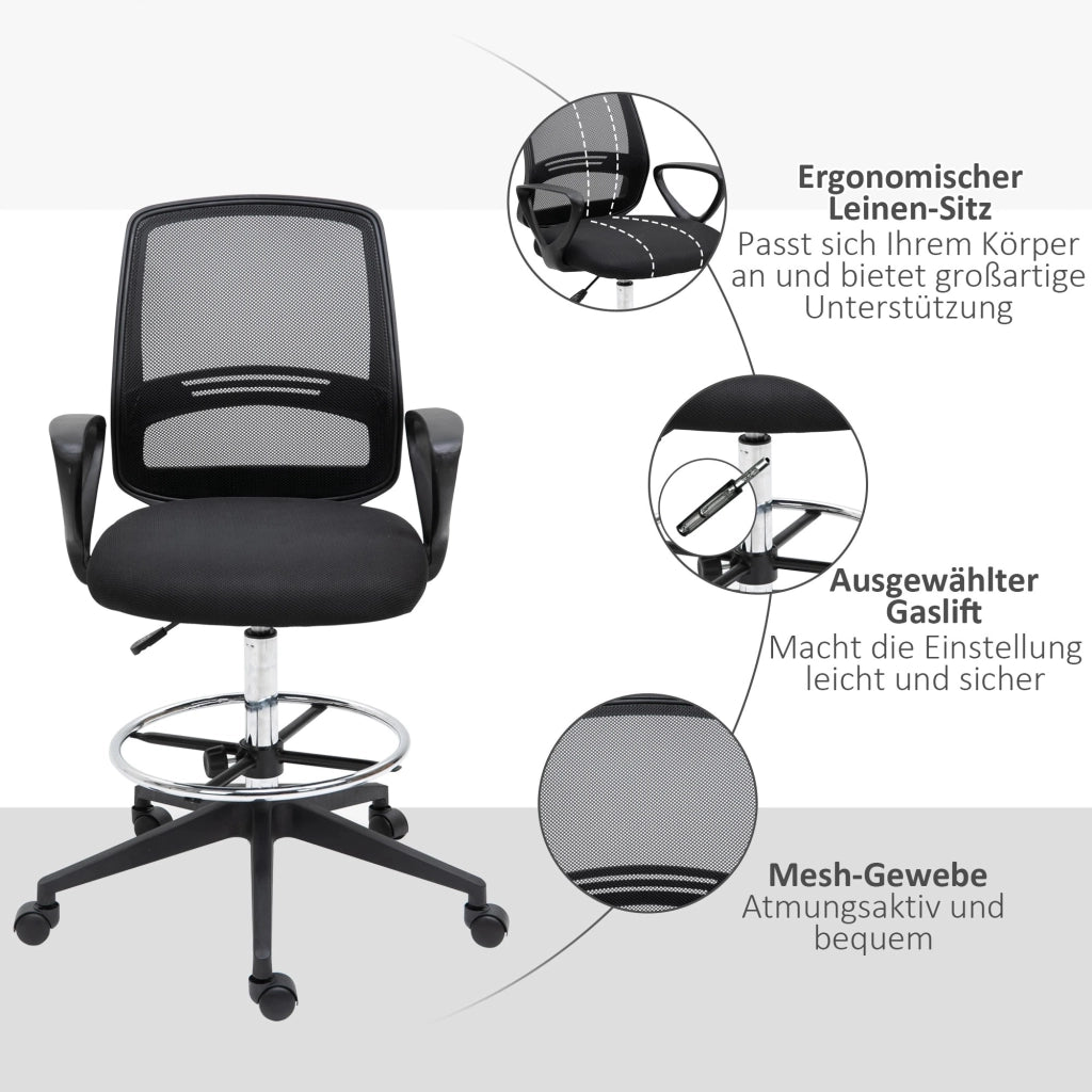 Sedia da ufficio girevole regolabile con poggiapiedi, schienale ergonomico, in plastica Nero