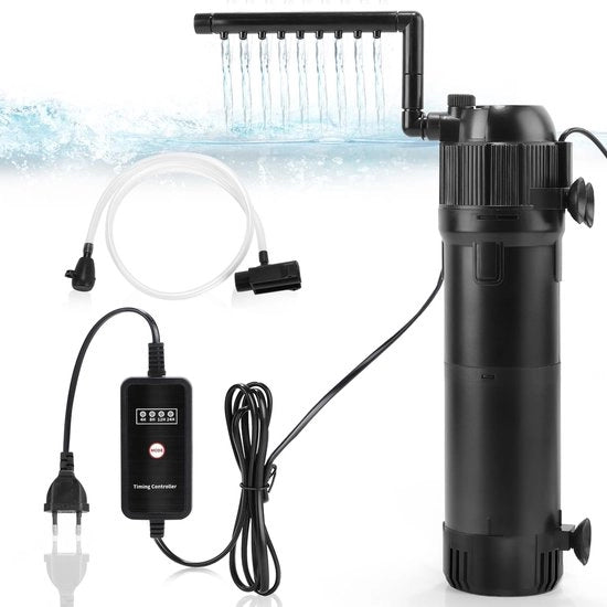 Filtro acquario 5 in 1 - Pomp acquario multifunzionale - Timer regolabile - 650 l/h - Sterilizzazione UV-C - Adatto per acquari dolci e salati
