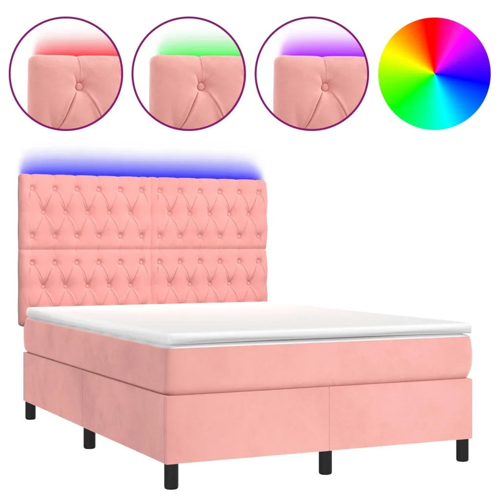 Letto a Molle con Materasso e LED Rosa 140x200 cm in Velluto 3136310