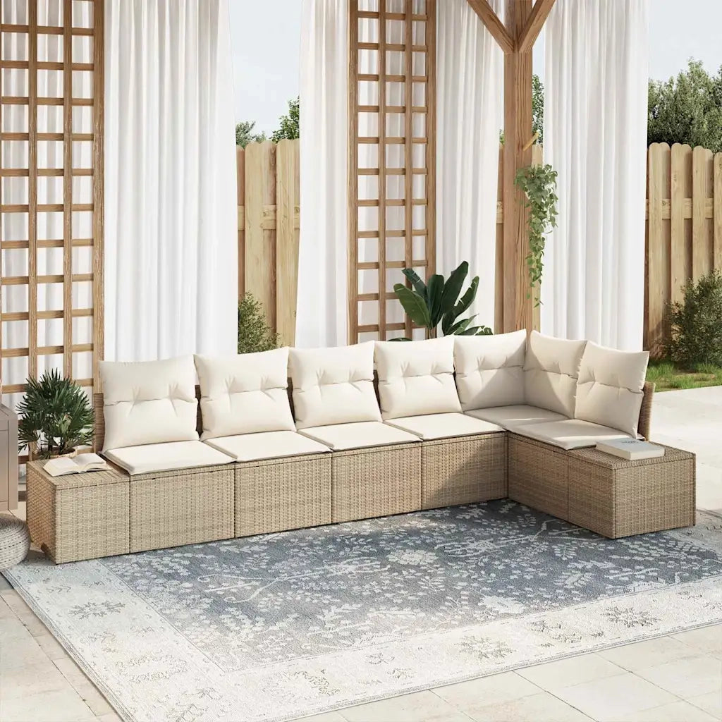 Set Divano da Giardino 6 pcs Beige e Crema polyrattan 3355750