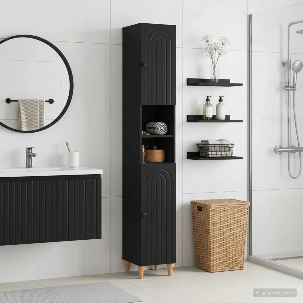 Armadio da Bagno con Ripiano Aperto ALKMAAR Nero 896156