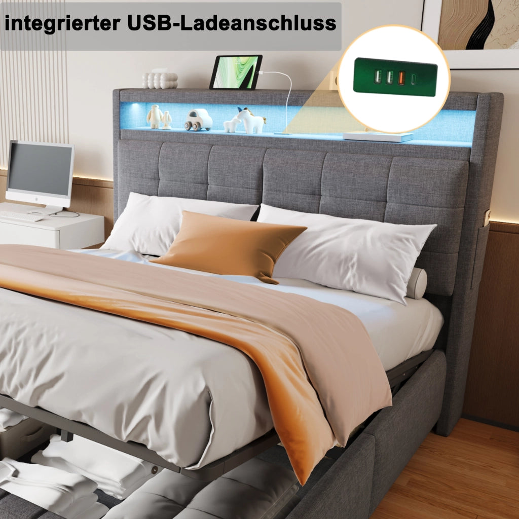 letto imbottito lino grigio 160 x 200 cm