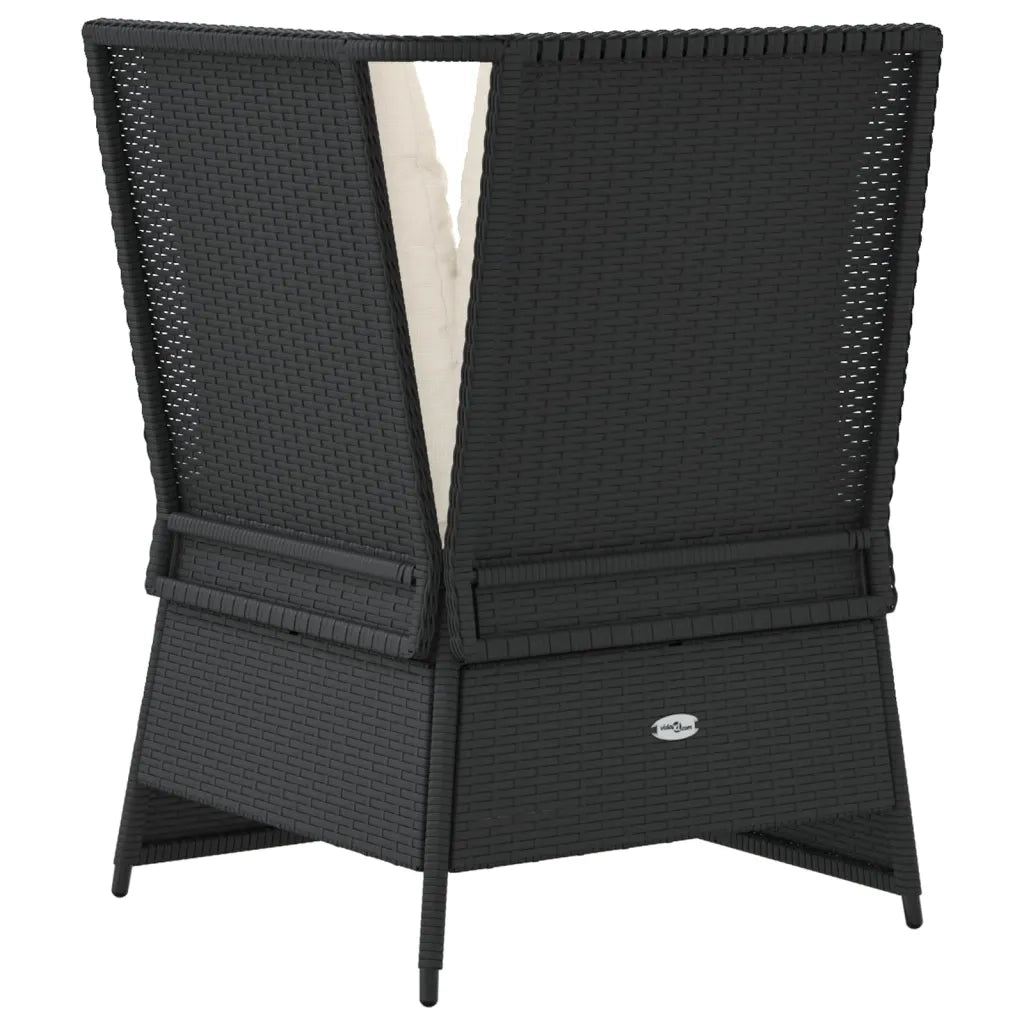 Divano Angolare da Giardino con Cuscini Nero in Polyrattan 368982