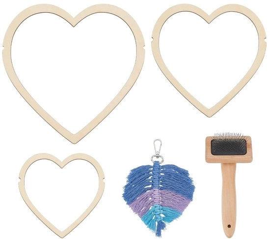 Set di macramé da 4 pezzi - Forme in legno - Canna in acciaio inossidabile - Per veerkwast - Esperienza artigianale creativa - Attrezzatura per il ricamo