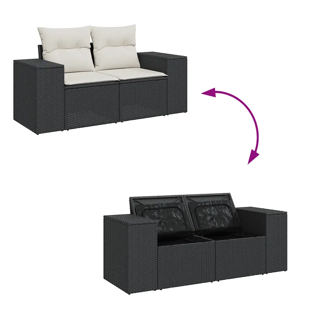 Set Divano da Giardino 6 pz con Cuscini Nero in Polyrattan 3325722