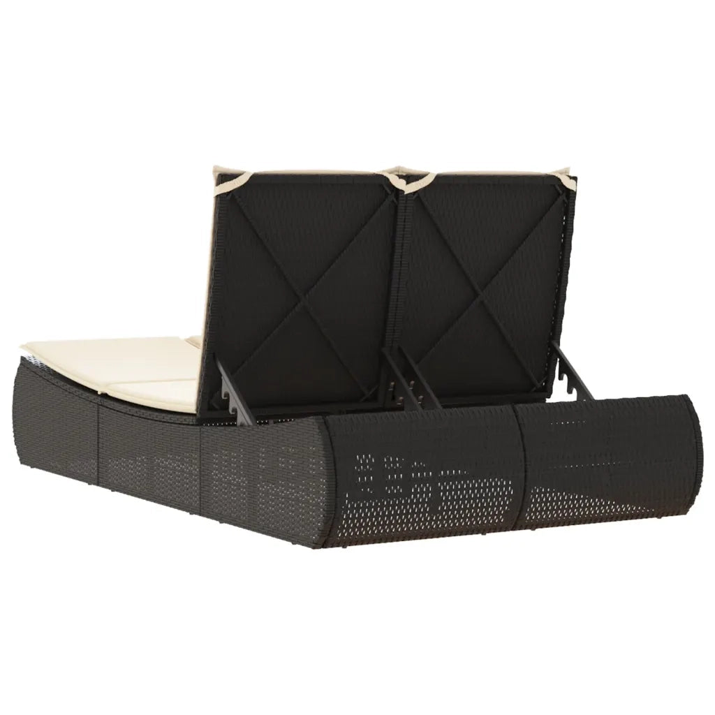 Lettino Prendisole Doppio con Cuscini Nero in Polyrattan 368090