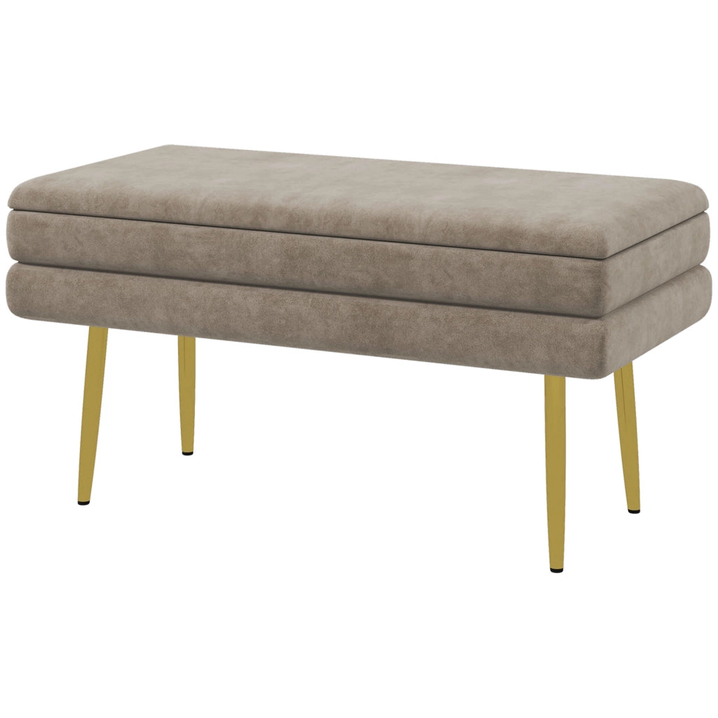 Pouf con contenitore ¨C Minimal ¨C beige velluto 79.5x37.5x43 cm