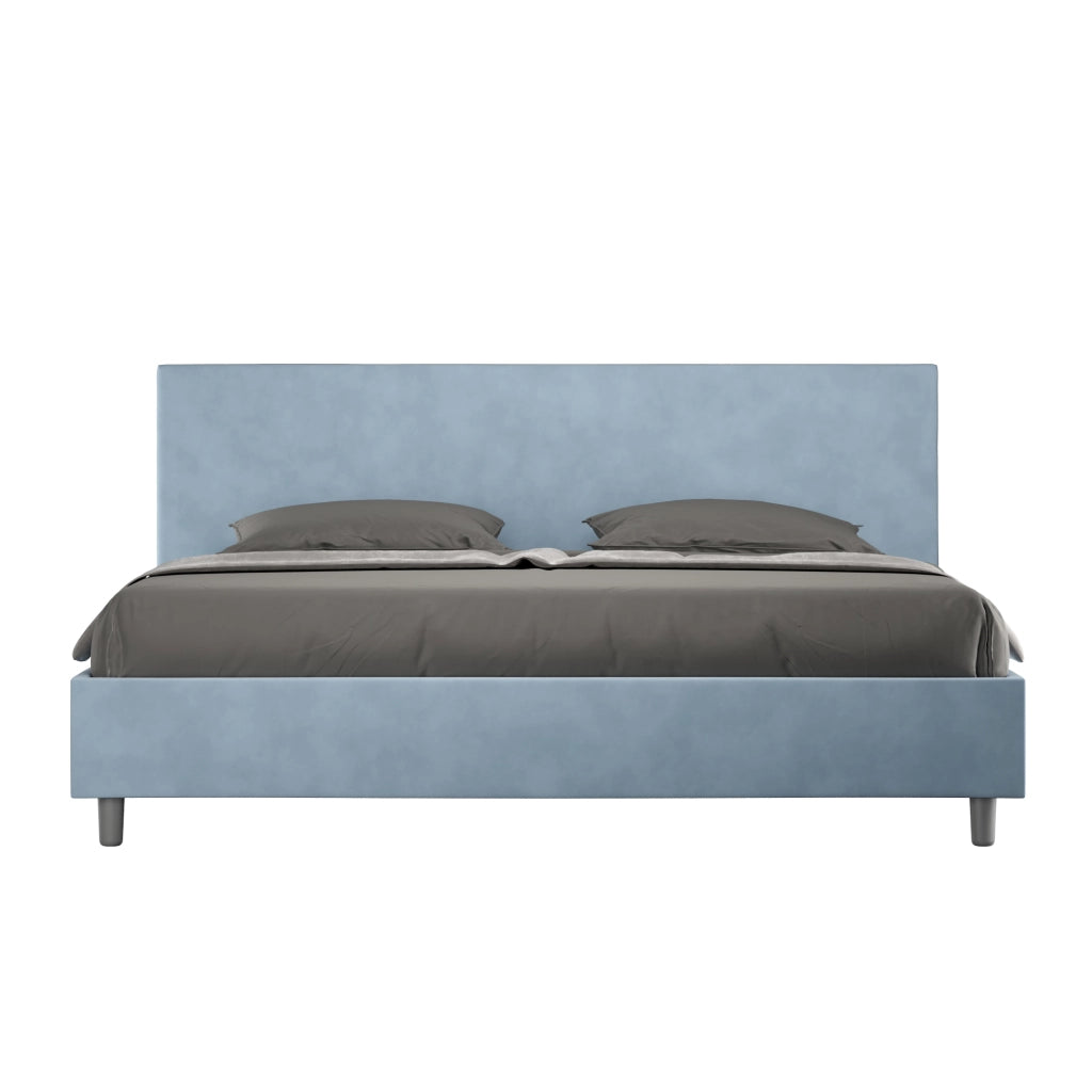 BS COM Letto matrimoniale king size contenitore imbottito 200x200 microfibra azzurro