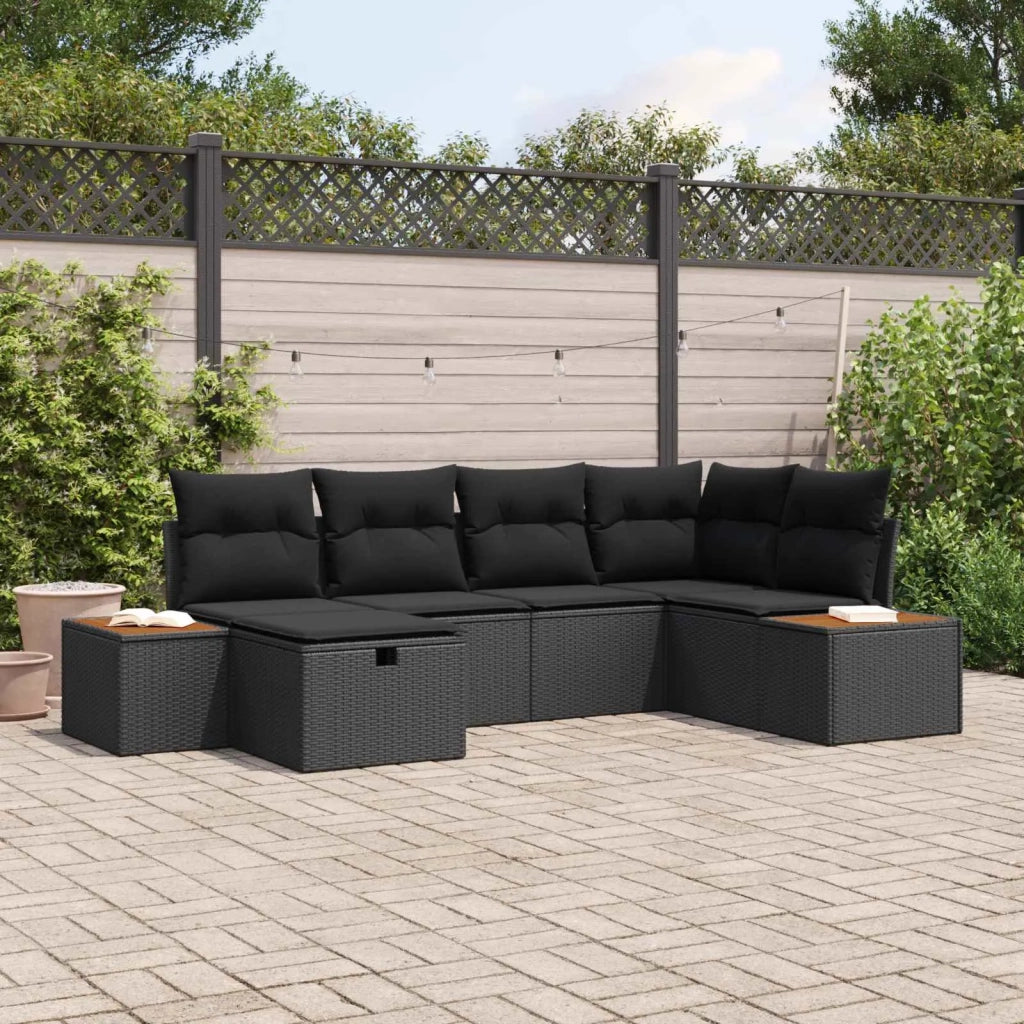 Set Divano da Giardino con cuscino Nero polyrattan