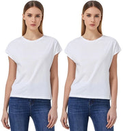 Maglietta donna con collo rotondo - 2 pezzi - Cotone - Comoda e idrorepellente