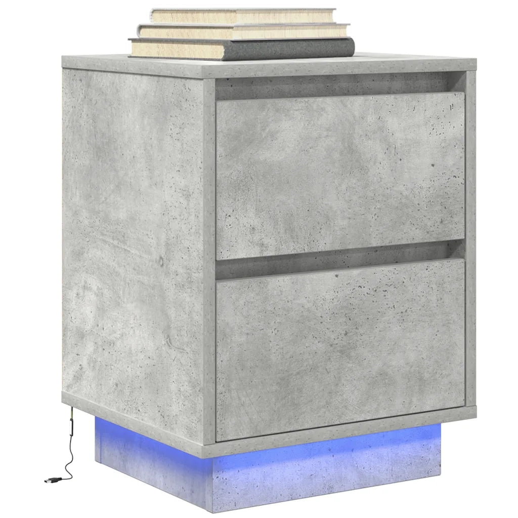 Comodini con Luci a LED 2 pz Grigio Cemento 38x34x50 cm 861290