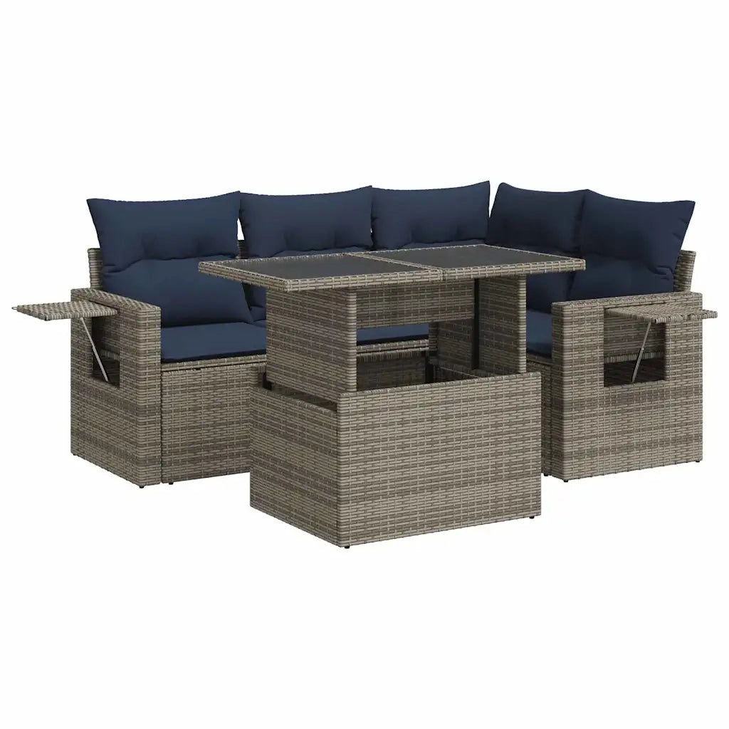 Set Divani da Giardino 5 pz con Cuscini Grigio Polyrattan Acacia 3326472