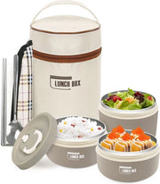 Lunchbox con contenitore, contenitore per cibi con utensili da cucina, cassetta termica in acciaio inossidabile 304, resistente a microonde e congelatore (3 lunchbox, marrone)