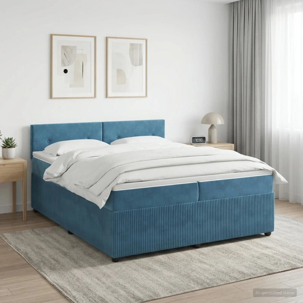 Letto box spring con materasso Blu Scuro 200 x 200 cm Velluto 3451749